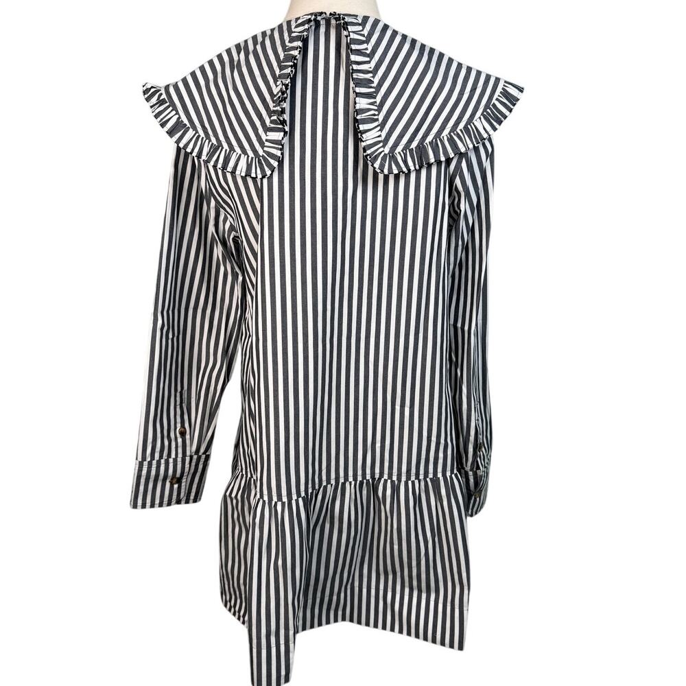 Ganni Organic Cotton Stripe Mini Shirt Dress Sailor Collar 38/US 6 Black White - Picture 9 of 15